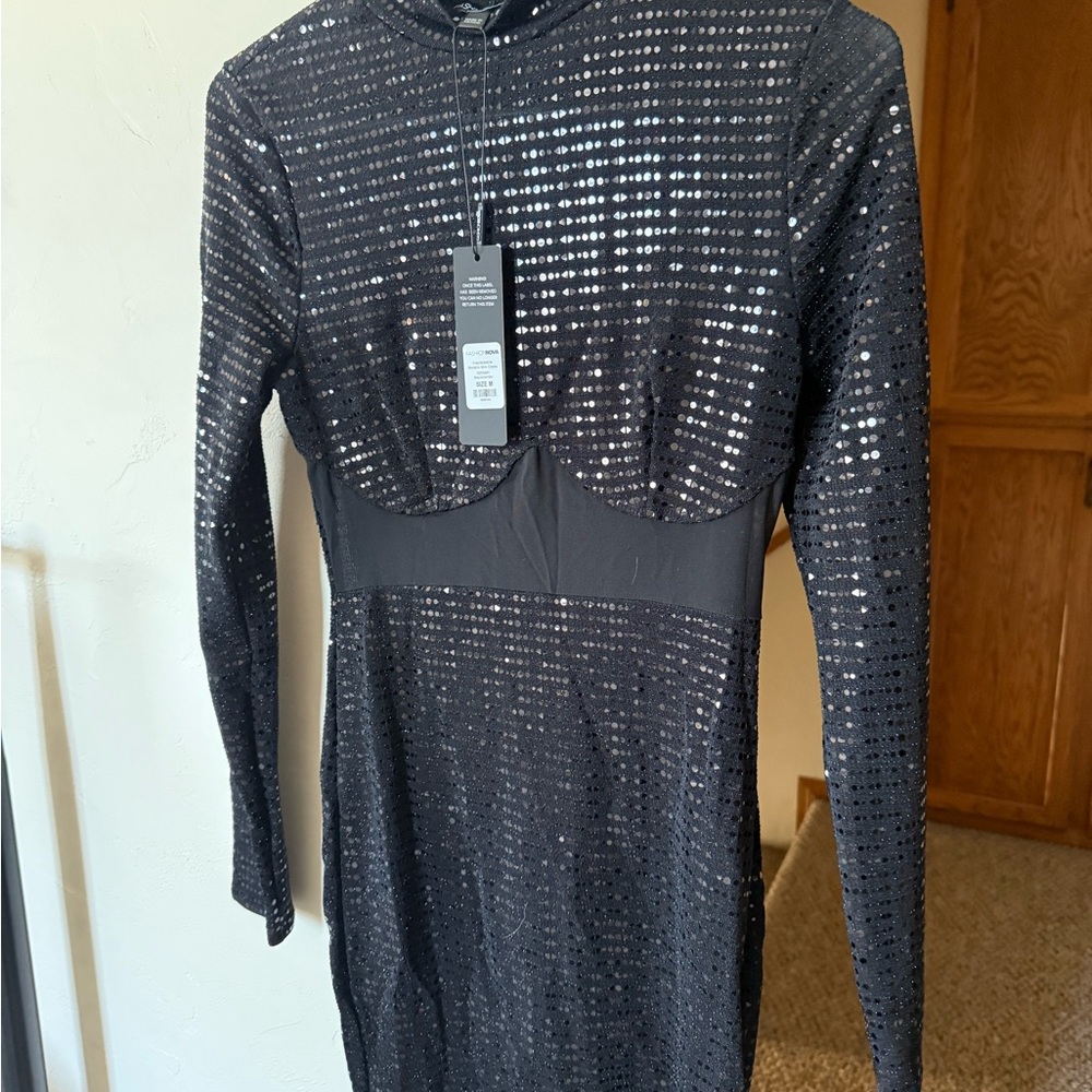 Fashion Nova Black Metallic Mini Dress